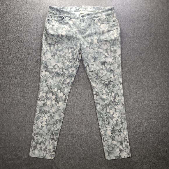 Michael‎ Kors 10P Floral Skinny Jeans Gray White MK Logo Petite Stretch Pants - Picture 1 of 12